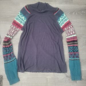Free People Prism Sweater Charcoal Combo Long Sleeve Top Size Xl